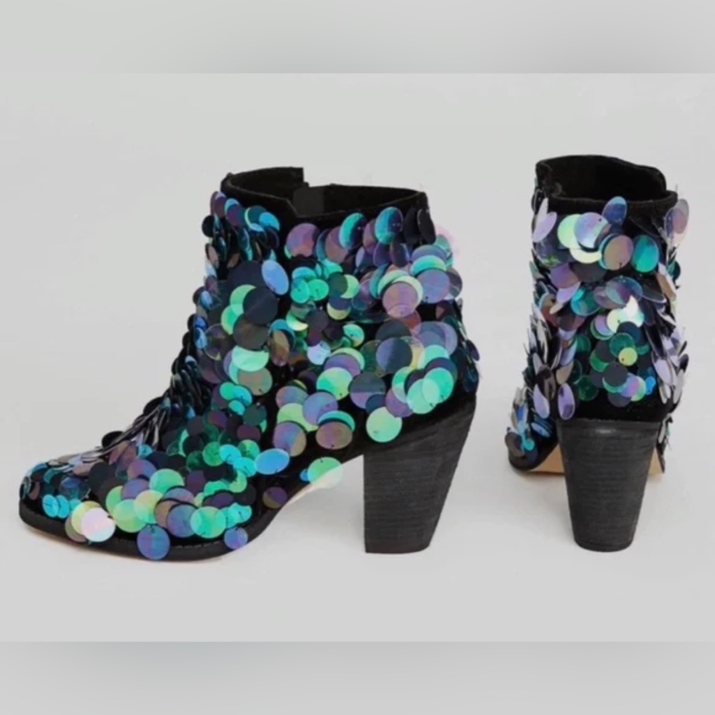 Nib 41 Or 10 Free People Out Til Dawn Black Blue Green Ankle Boots